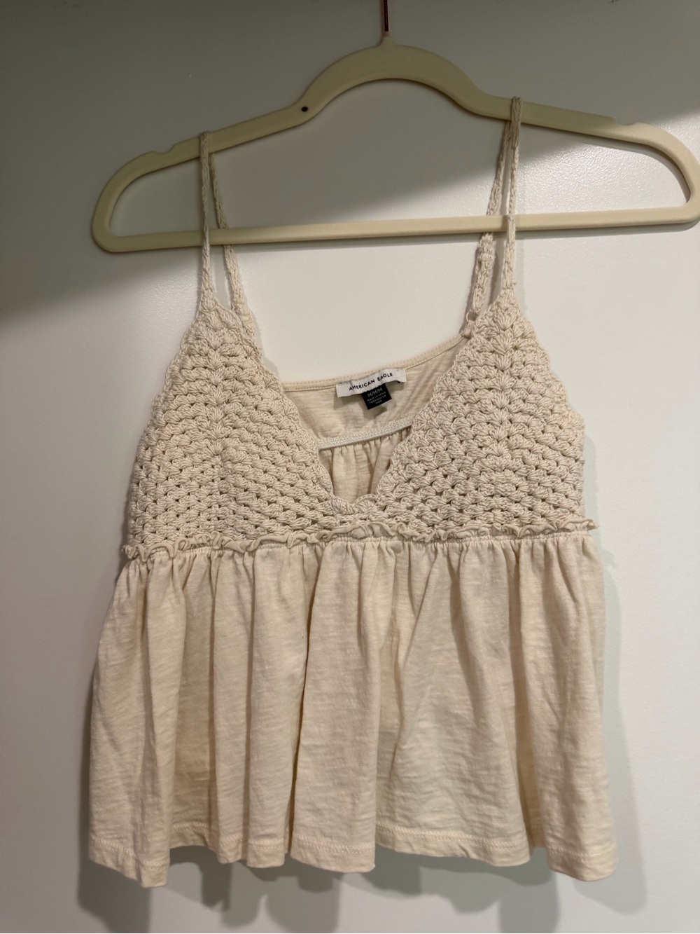 American Eagle Outfitters Cream Crochet Babydoll Cami - never worn